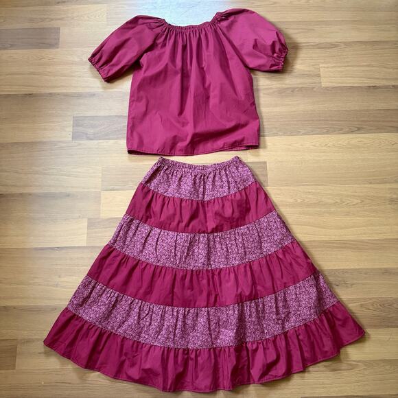 Handmade Other - Women's Vintage 1970's Handmade Dark Wine Red 2-Piece Set Top Skirt Sz Medium
